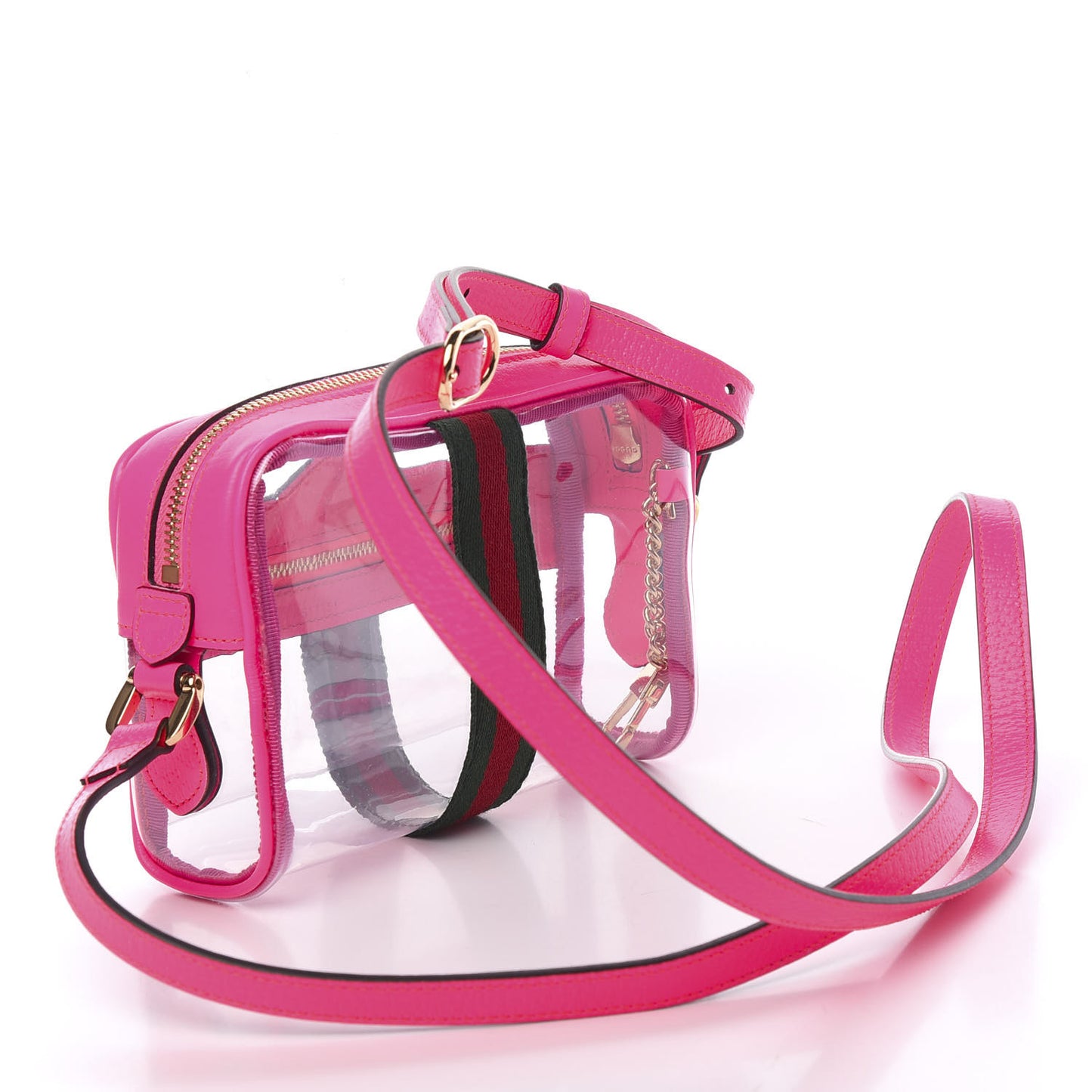 Vinyl Web Mini Ophidia Transparent Shoulder Bag Fluorescent Fuchsia