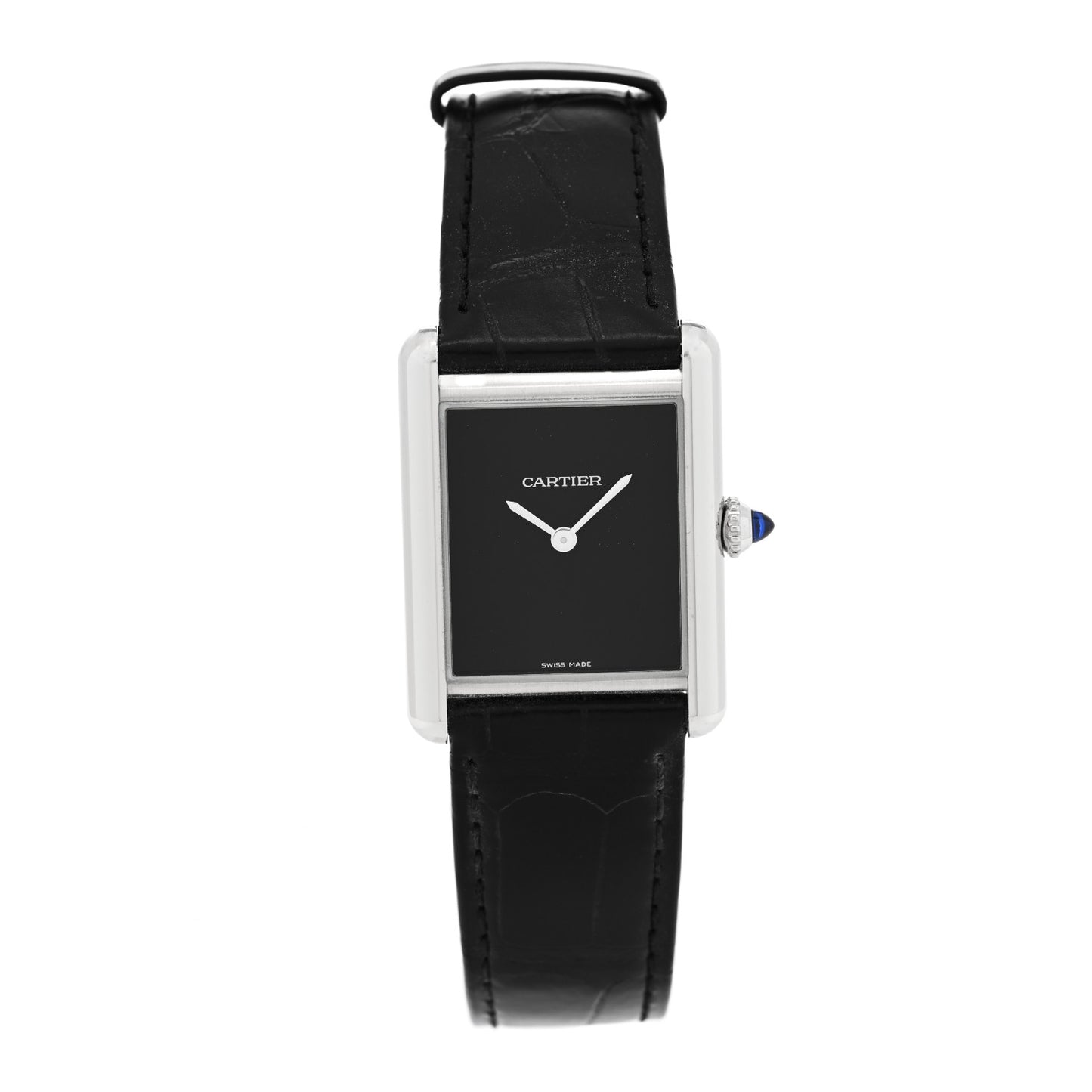 Stainless Steel Alligator 25mm Must de Cartier Tank Quartz Watch Black