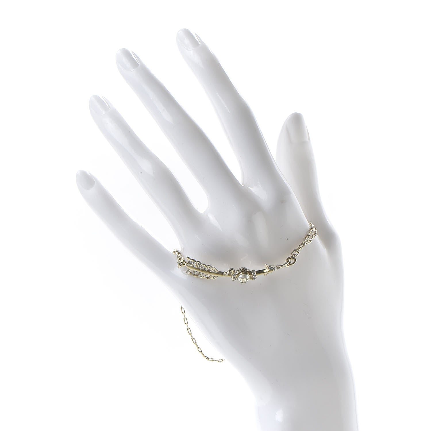 Chanel Crystal Pearl CC Arrow Bracelet Gold 2 of 6