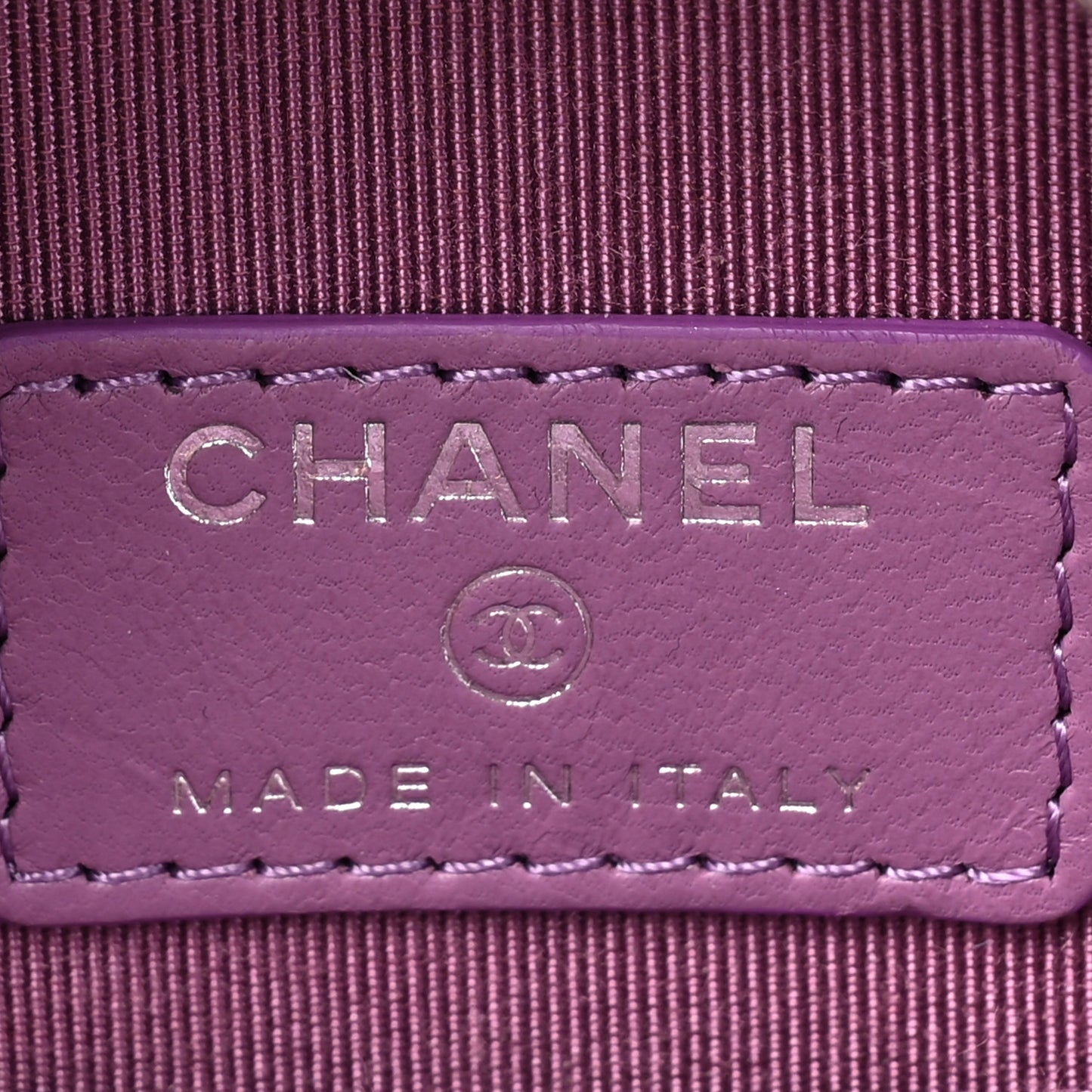 Lambskin Quilted Round Clutch With Chain Purple