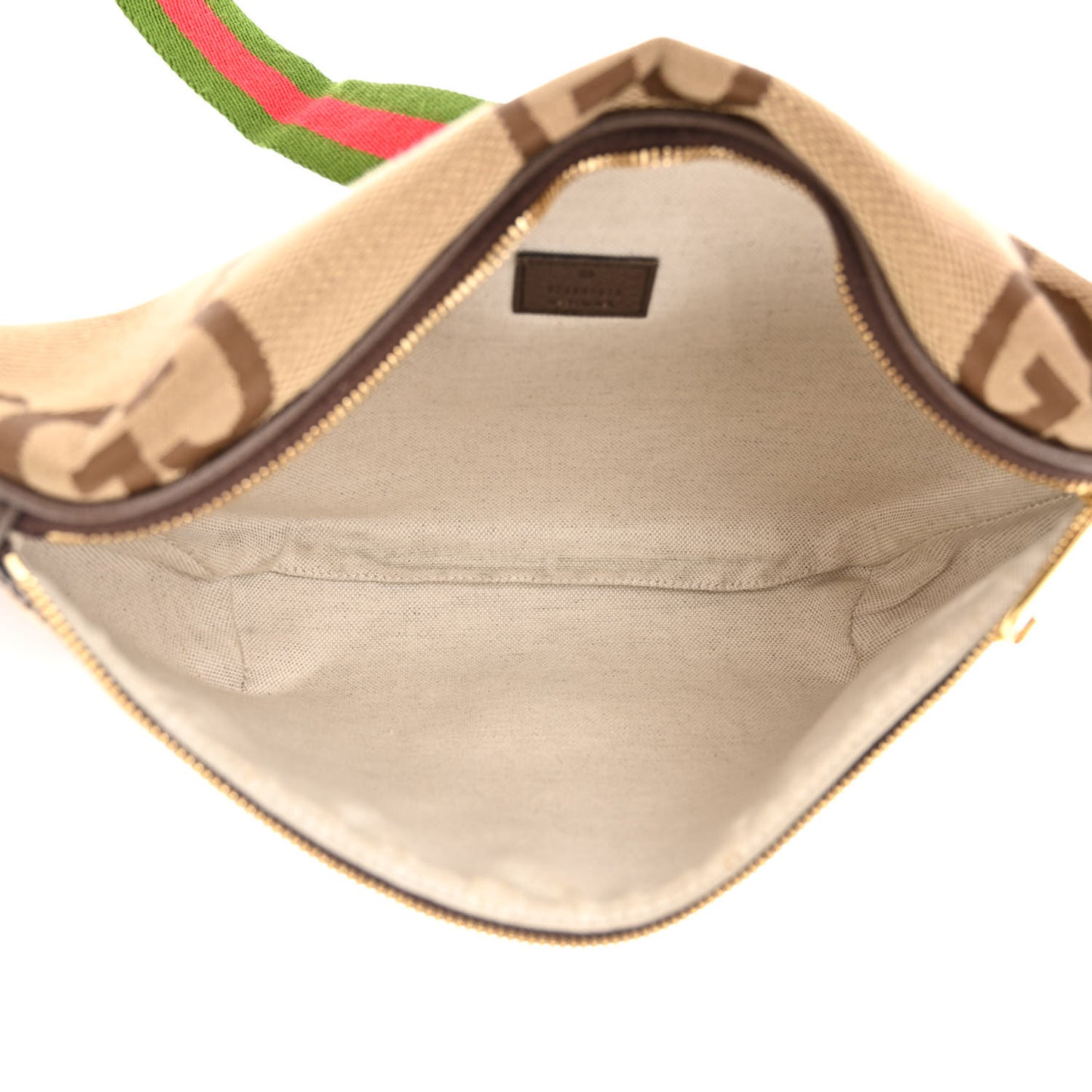 Monogram Jumbo GG Textured Dollar Calfskin Web Belt Bag Camel Ebony New Acero