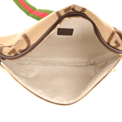 Gucci Monogram Jumbo GG Textured Dollar Calfskin Web Belt Bag Camel Ebony New Acero 5 of 10