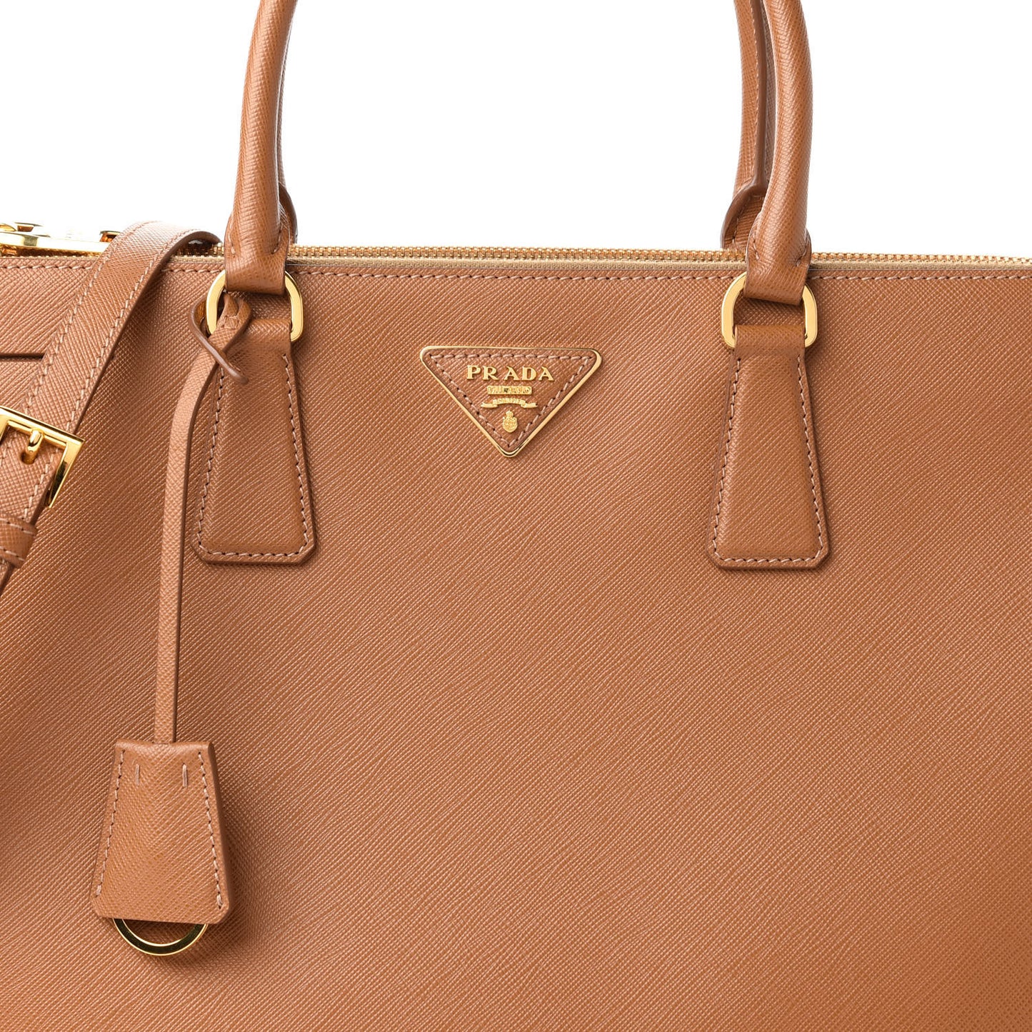 Saffiano Lux Large Galleria Double Zip Tote Caramel