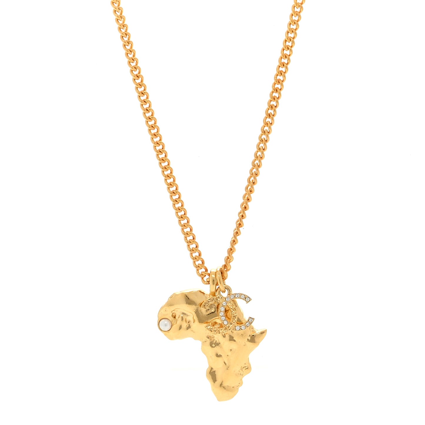 Metal Pearl Crystal CC Dakar Pendant Necklace Gold White