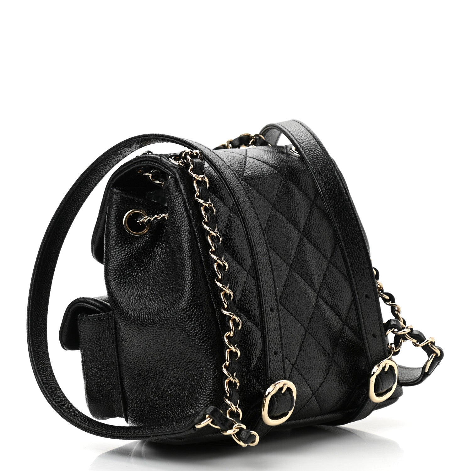 Chanel Shiny Caviar Quilted Small Duma Pockets Drawstring Backpack Black 3 of 11