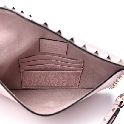 Valentino Garavani Pebbled Calfskin Medium Rockstud Envelope Flat Wristlet Pouch Water Rose 4 of 7