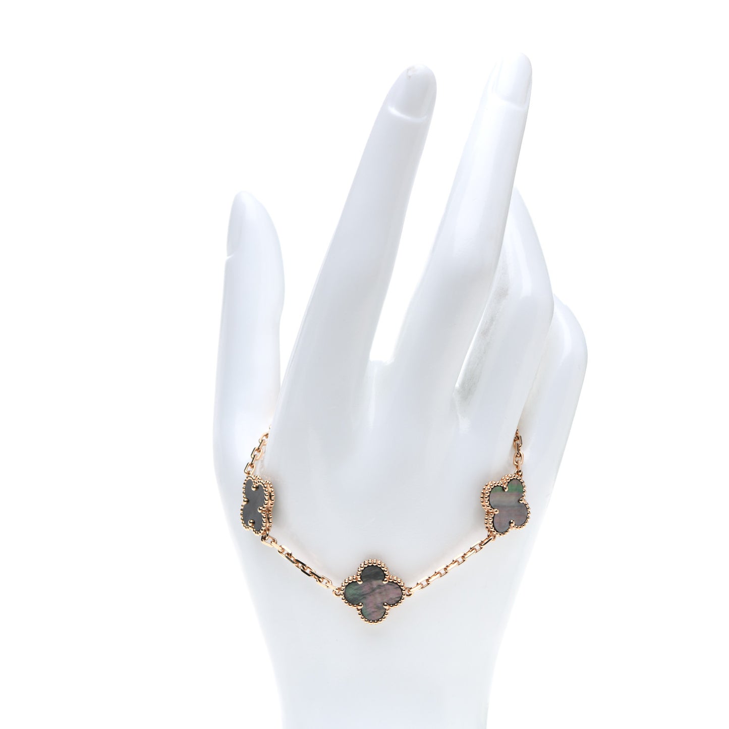 18K Rose Gold Gray Mother of Pearl 5 Motifs Vintage Alhambra Bracelet