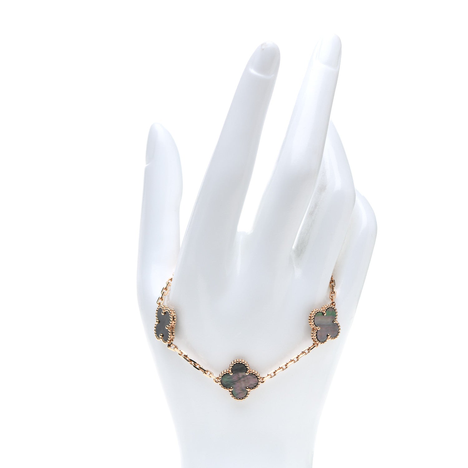 Van Cleef & Arpels 18K Rose Gold Gray Mother of Pearl 5 Motifs Vintage Alhambra Bracelet 2 of 7