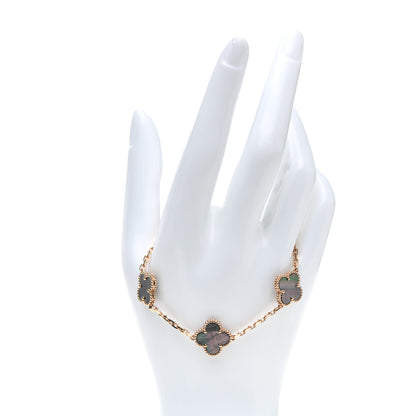 Van Cleef & Arpels 18K Rose Gold Gray Mother of Pearl 5 Motifs Vintage Alhambra Bracelet 2 of 7
