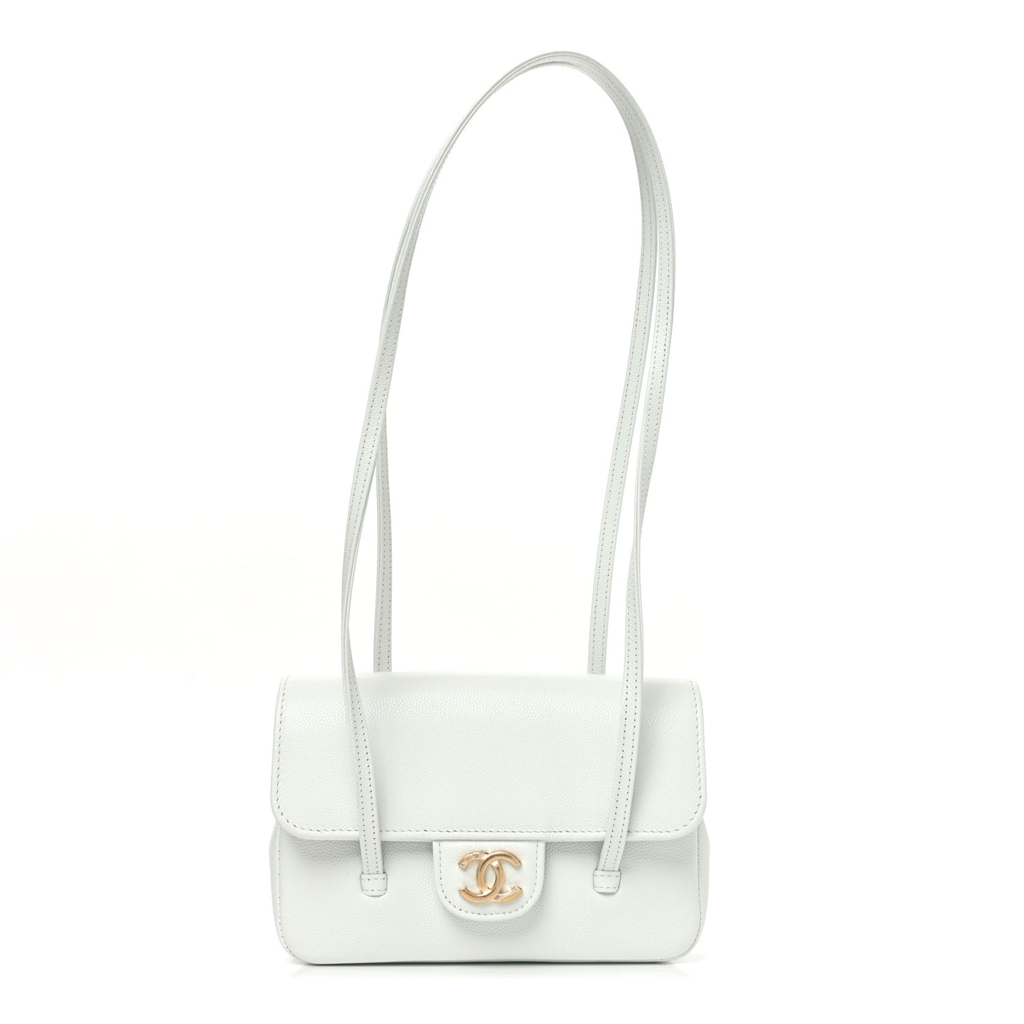 Shiny Caviar Mini Preppy Coco Shoulder Bag Light Blue