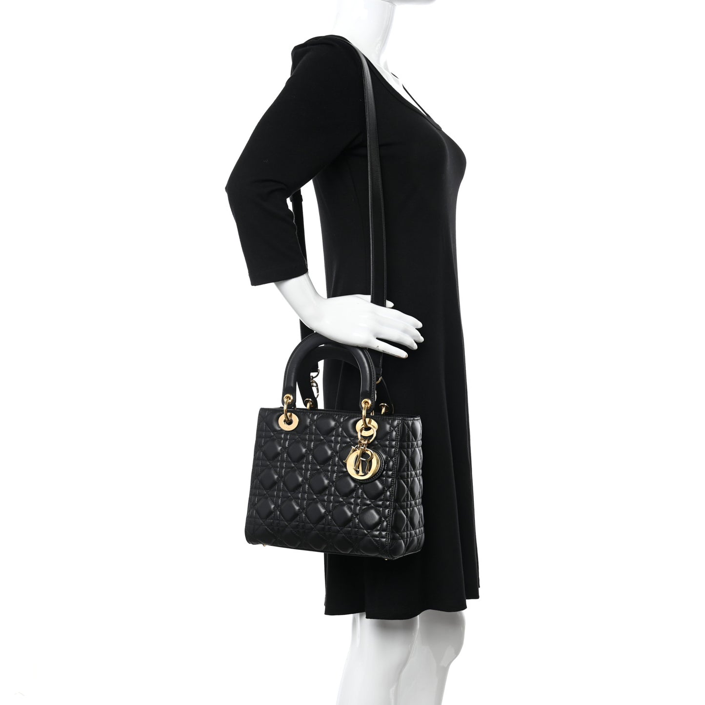 Lambskin Cannage Medium Lady Dior Black