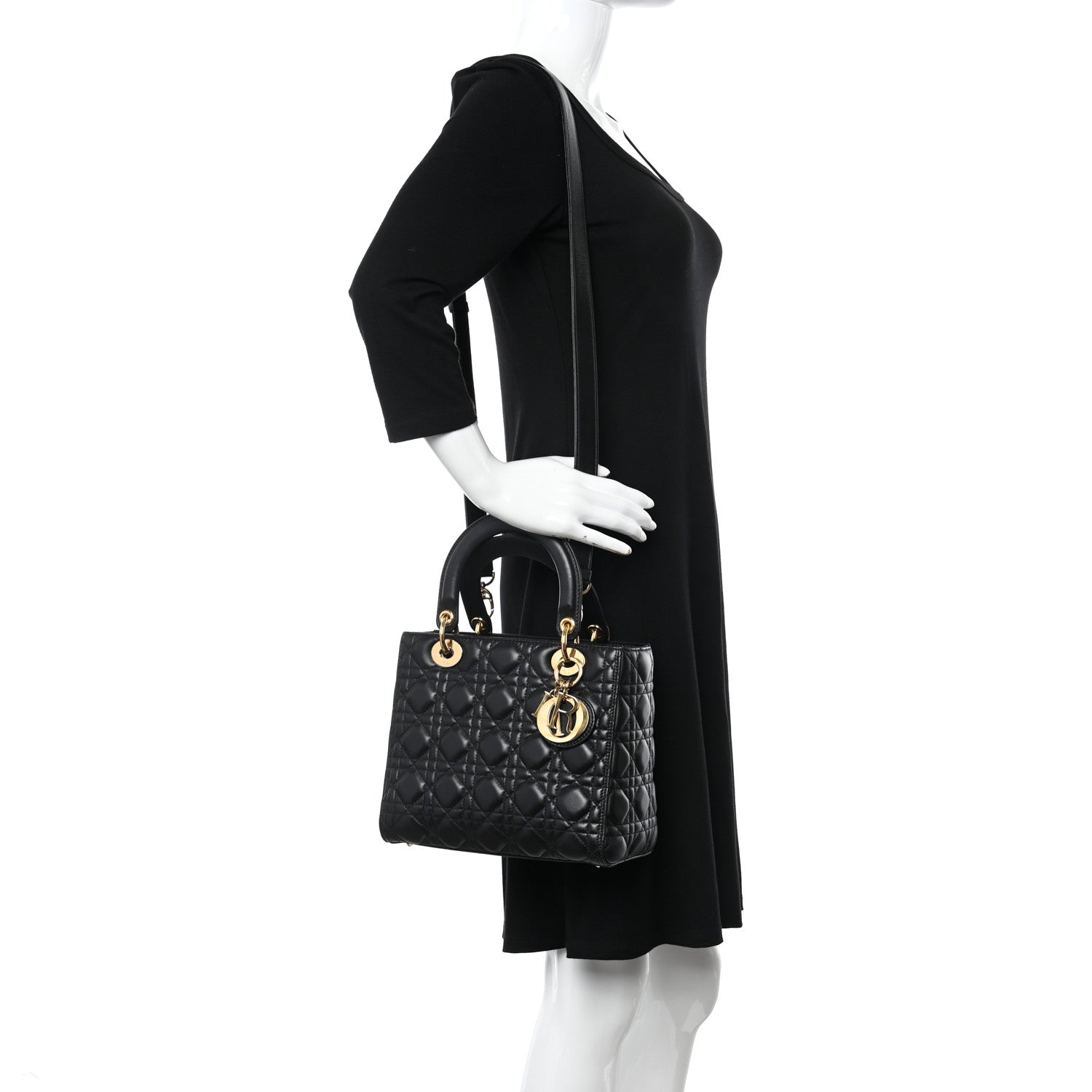 Christian Dior Lambskin Cannage Medium Lady Dior Black 2 of 10