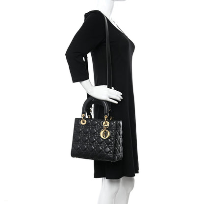 Christian Dior Lambskin Cannage Medium Lady Dior Black 2 of 10