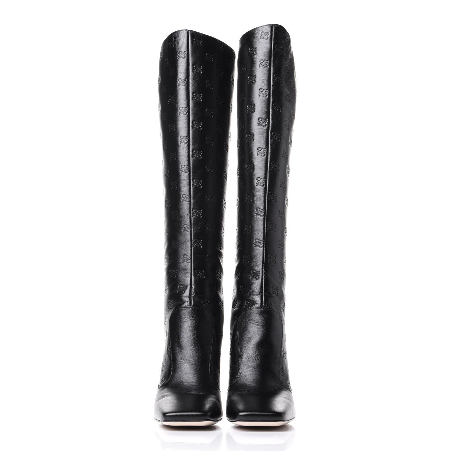 Fendi Vitello Karligraphy Embossed FFreedom Knee High Boots 39 Black 2 of 9