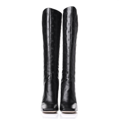 Fendi Vitello Karligraphy Embossed FFreedom Knee High Boots 39 Black 2 of 9