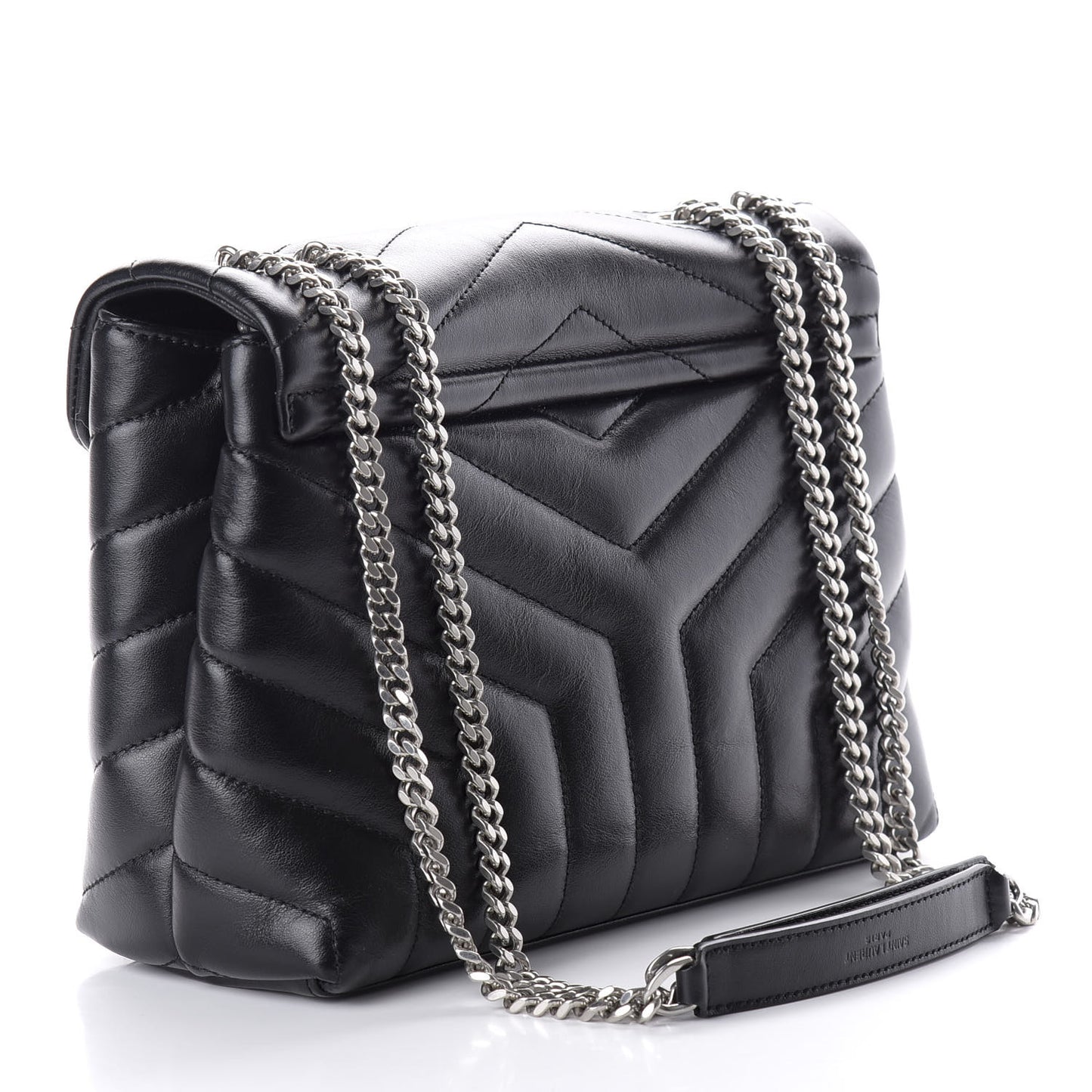 Calfskin Y Quilted Monogram Small Loulou Chain Satchel Black