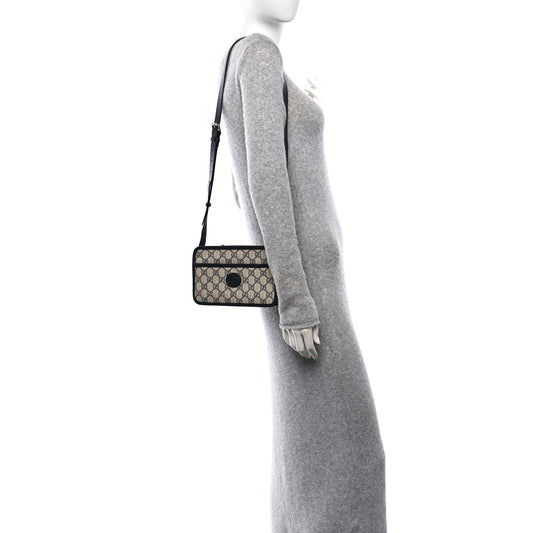 GG Supreme Monogram Textured Dollar Calfskin Mini Retro Interlocking G Shoulder Bag Beige Blue