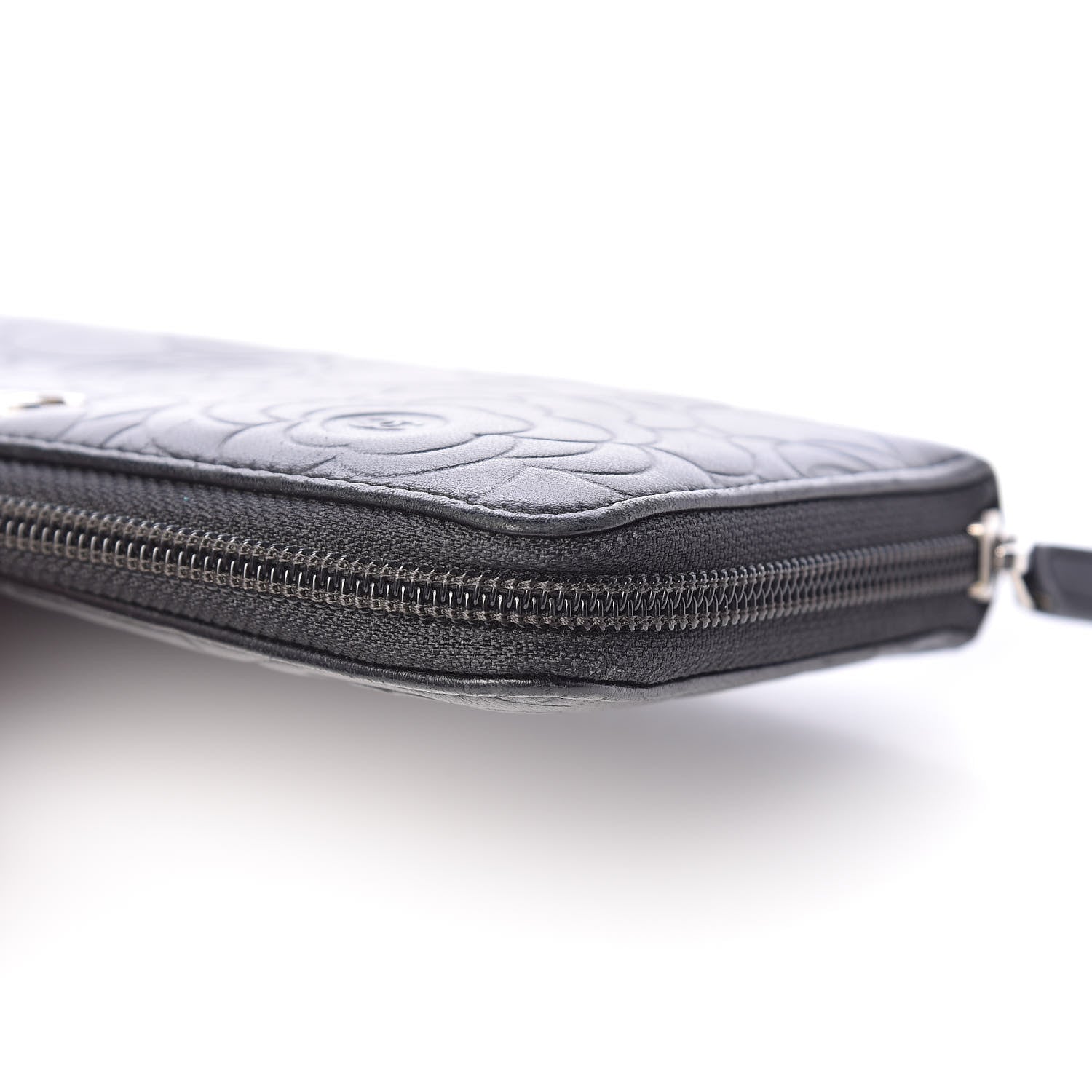 Chanel Lambskin Camellia Embossed Large Zip Around Gusset Wallet Black 13 of 13