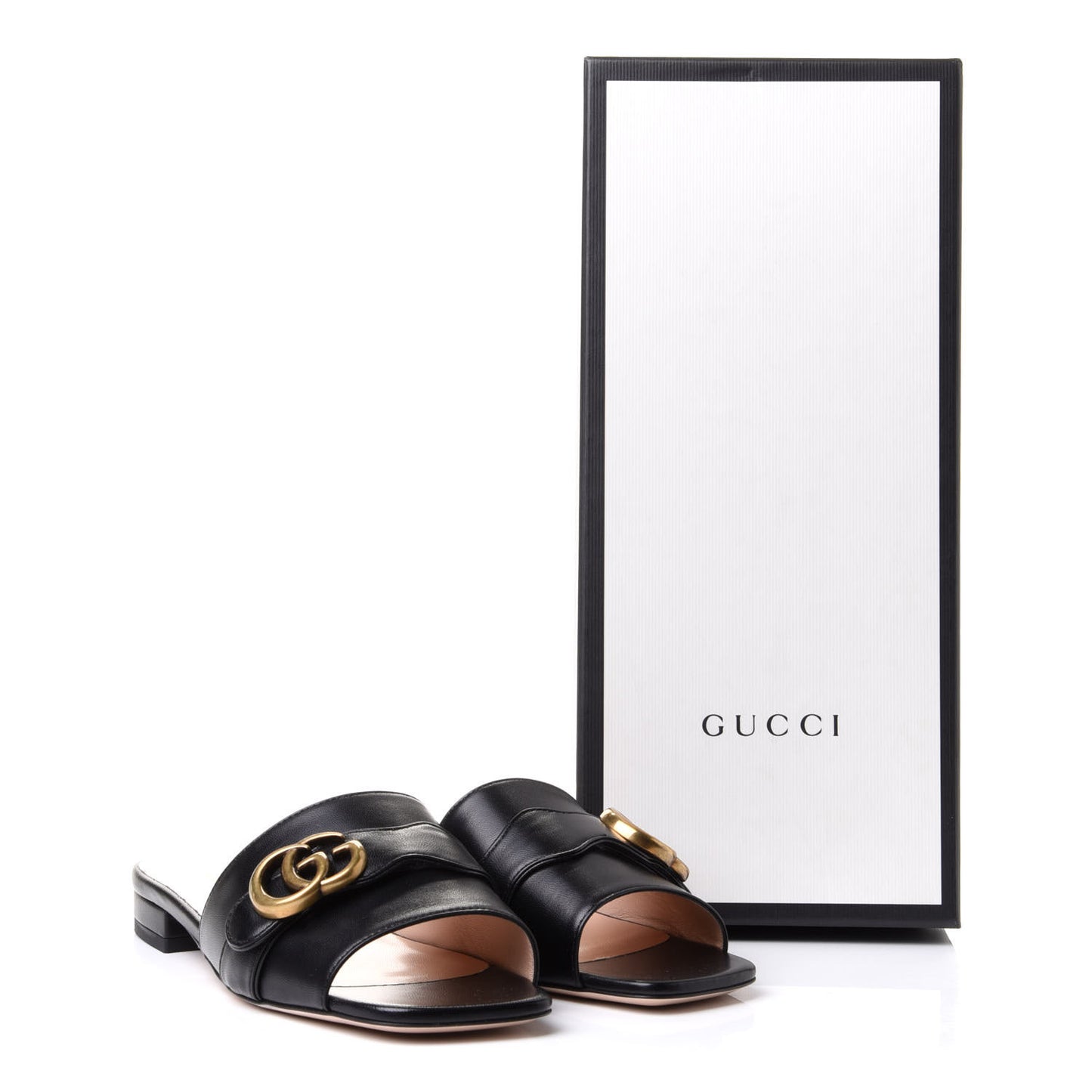 Malaga Kid GG Marmont Flat Slide Sandals 37 Black