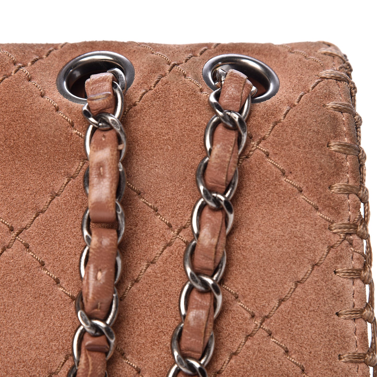 Suede Calfskin Stitch Flap Light Brown