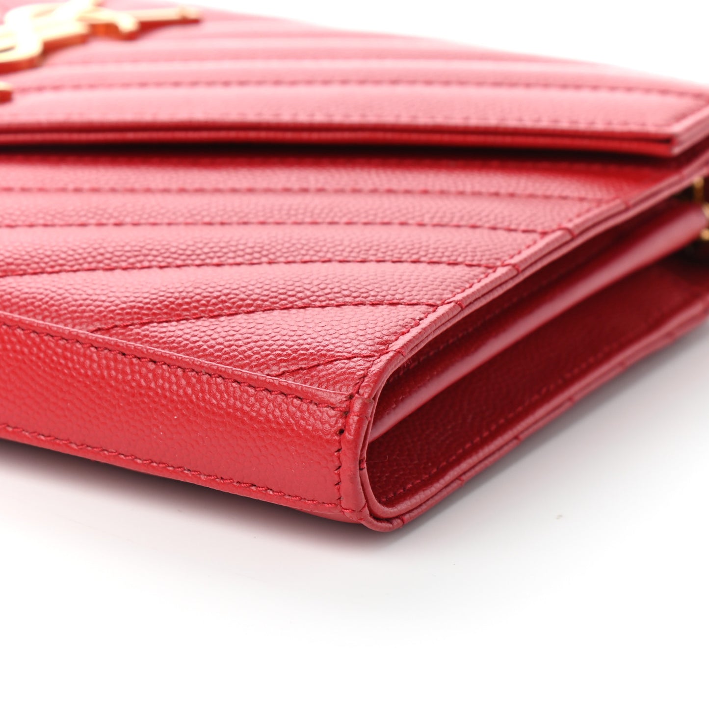 Grain De Poudre Matelasse Chevron Monogram Chain Wallet New Red