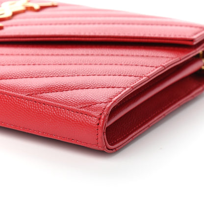 Saint Laurent Grain De Poudre Matelasse Chevron Monogram Chain Wallet New Red 8 of 8