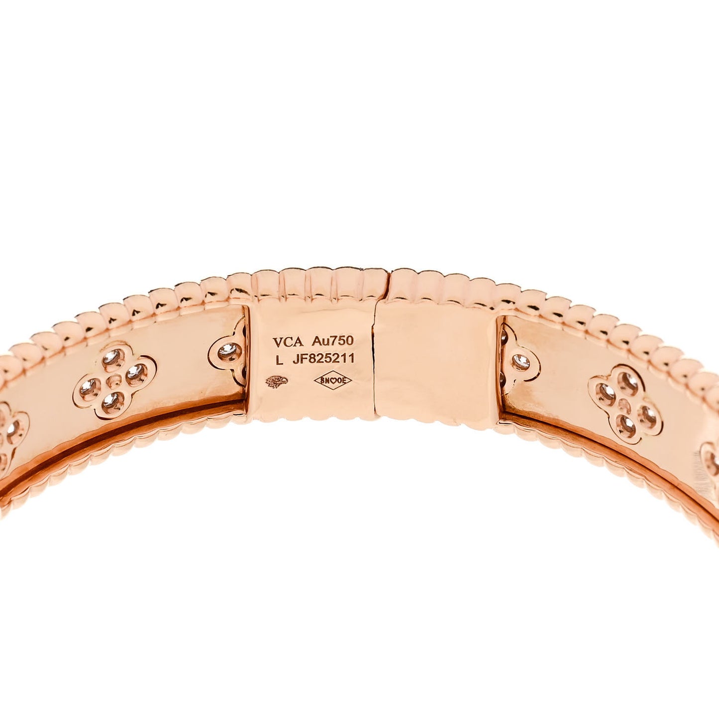 18K Rose Gold Diamond Perlee Clovers Bangle Bracelet L