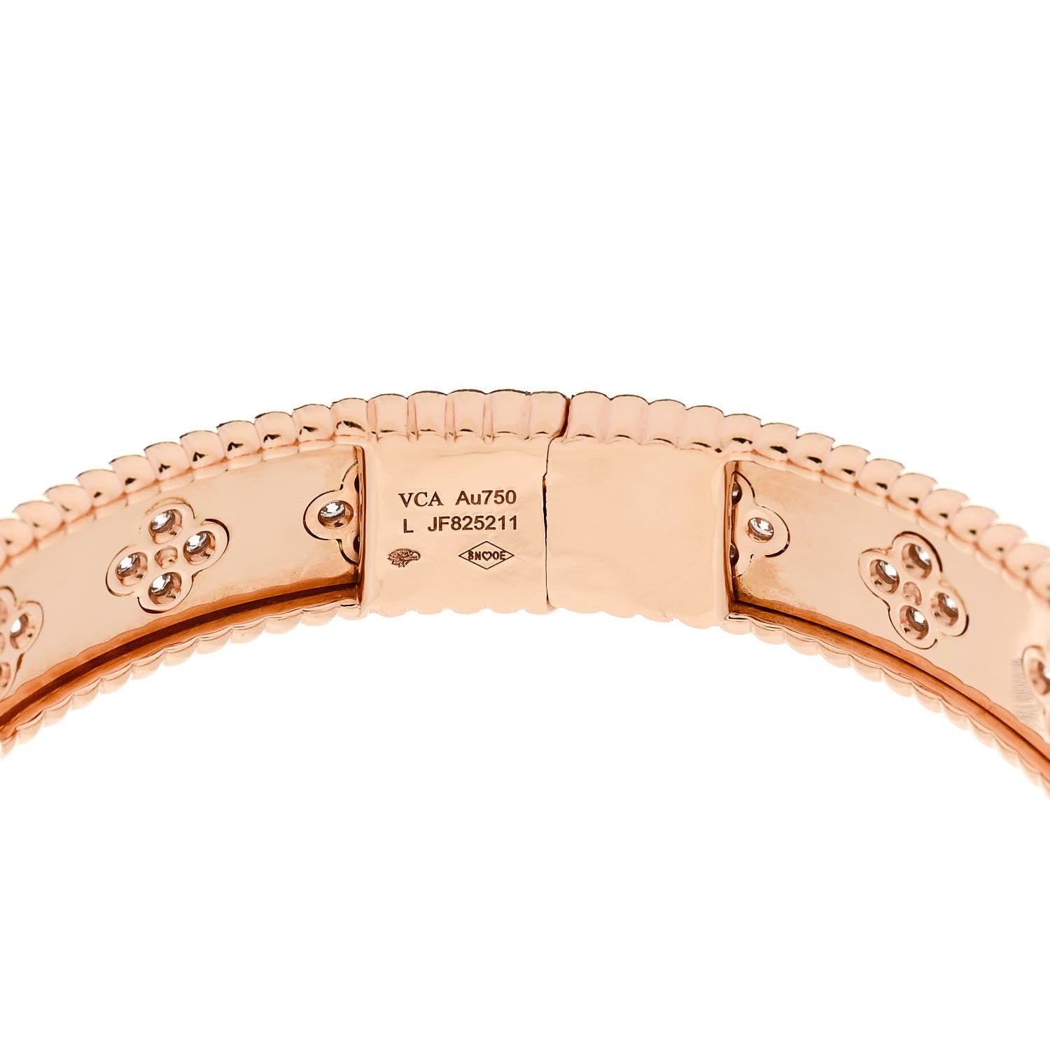 Van Cleef & Arpels 18K Rose Gold Diamond Perlee Clovers Bangle Bracelet L 3 of 4