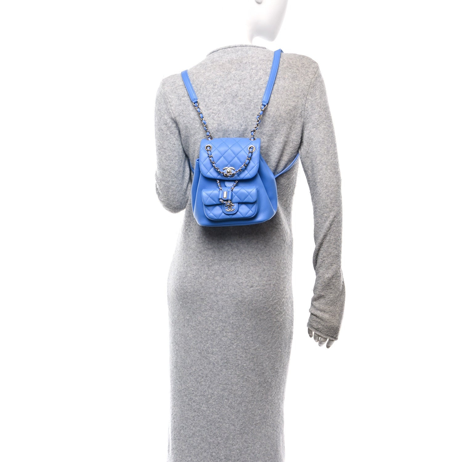 Chanel Lambskin Quilted Small Duma Drawstring Backpack Blue 2 of 10
