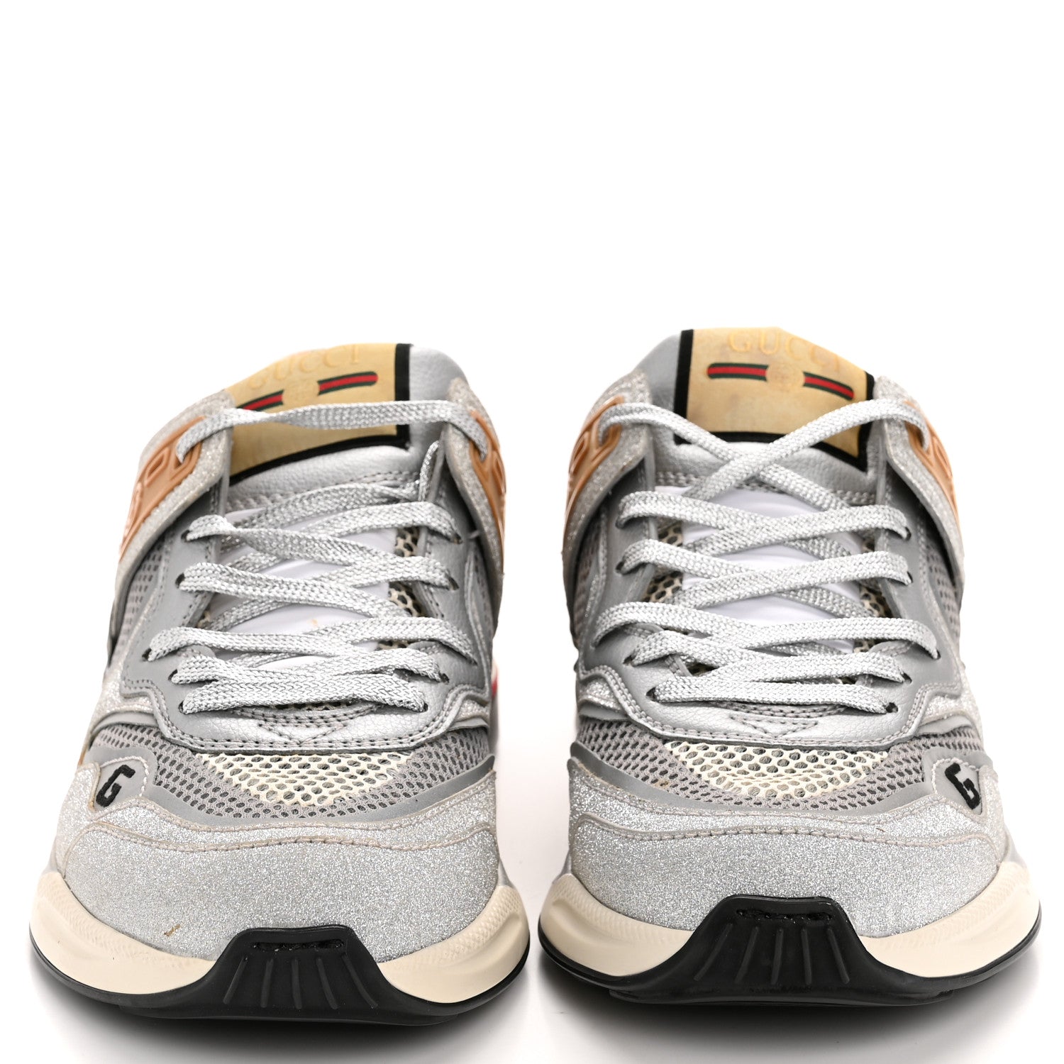 Gucci Metallic Calfskin Glitter Mesh Womens Ultrapace Sneakers 36 Silver Light Grey Mystic White 3 of 9