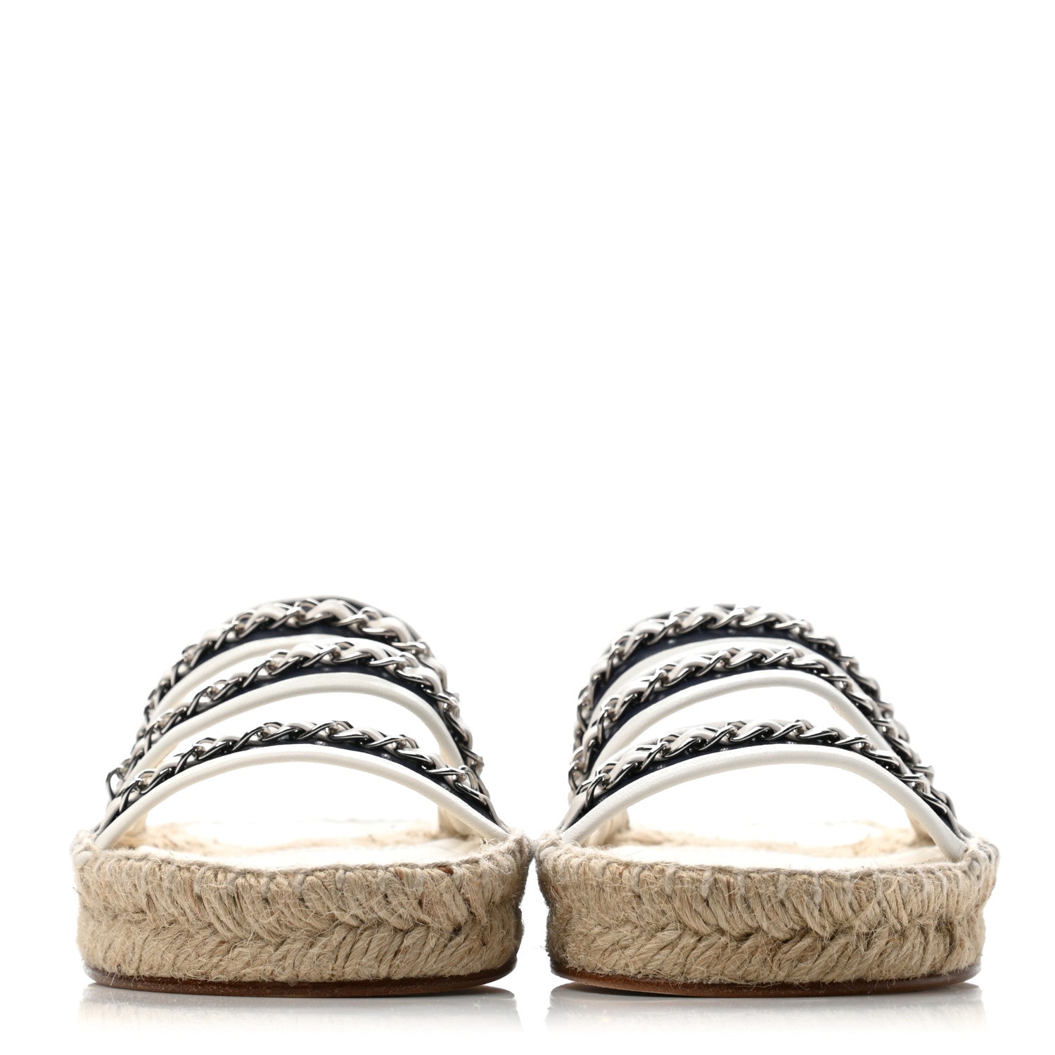 Chanel Lambskin Chain Espadrille Slip On Sandals 36 Black White 4 of 8