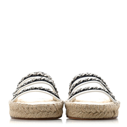 Chanel Lambskin Chain Espadrille Slip On Sandals 36 Black White 4 of 8