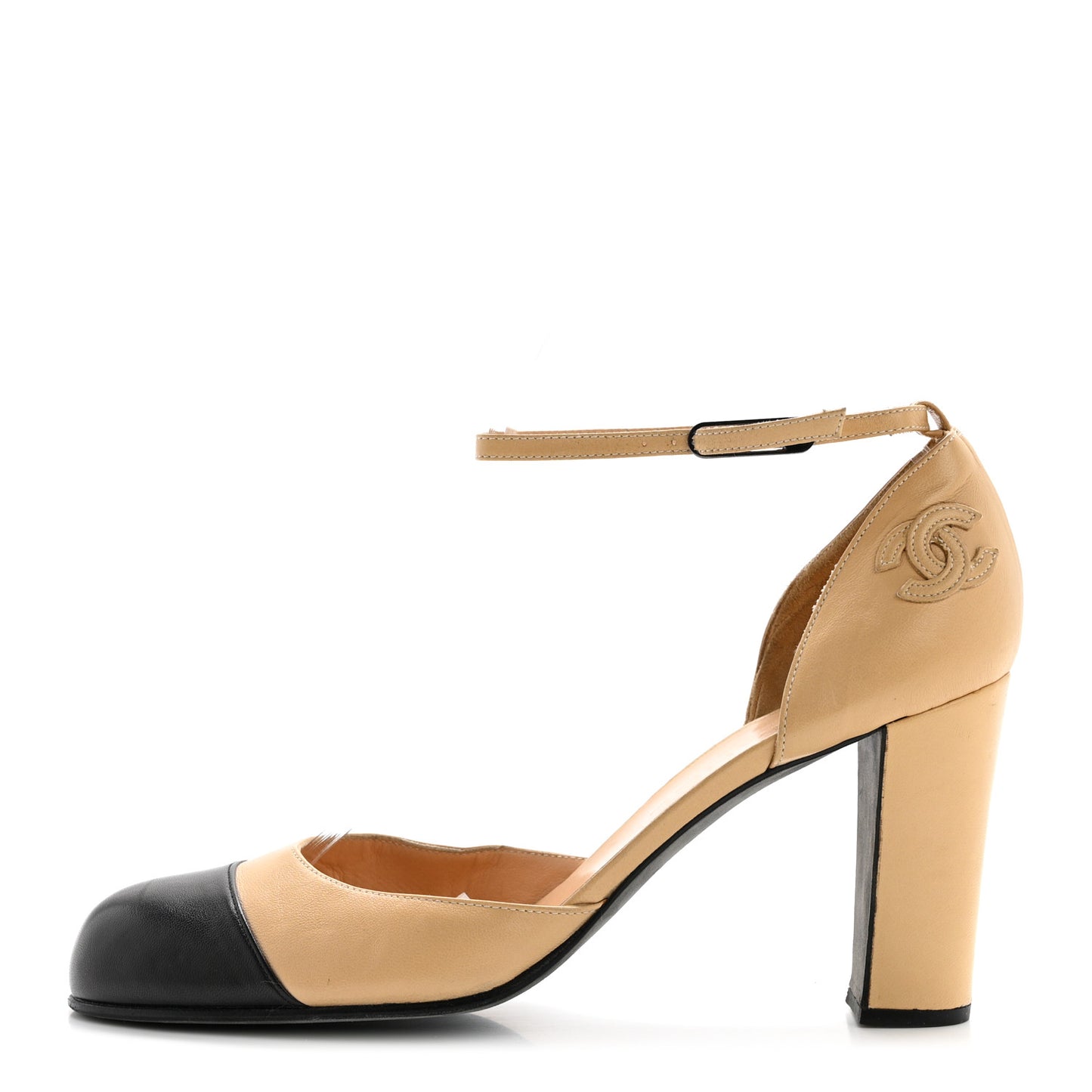 Lambskin Cap Toe CC Pumps 39.5 Beige Black