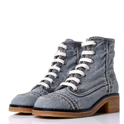 Chanel Denim Lace Up Boots 38 Light Blue 3 of 11