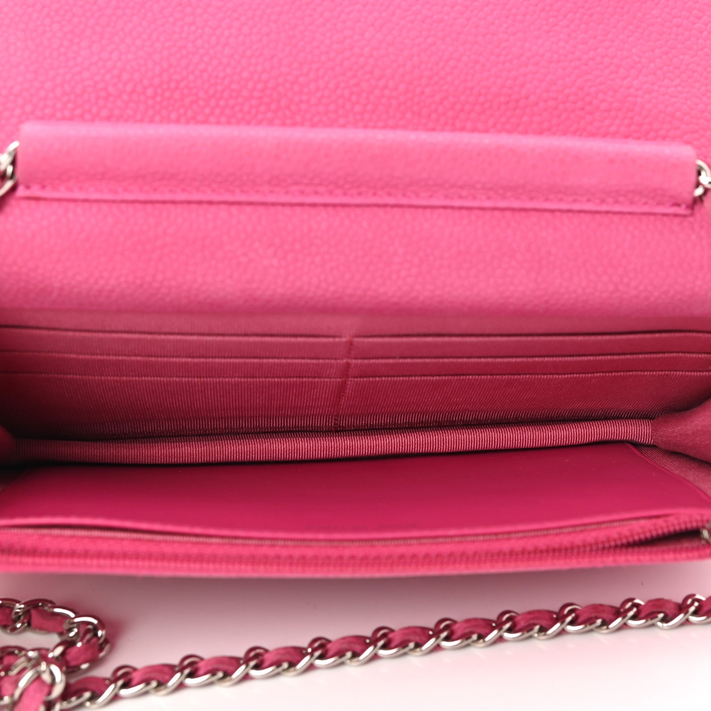 Iridescent Caviar Quilted Wallet on Chain WOC Pink