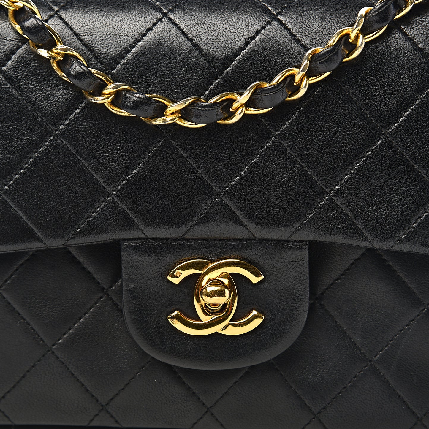 Lambskin Quilted Small Double Flap Black