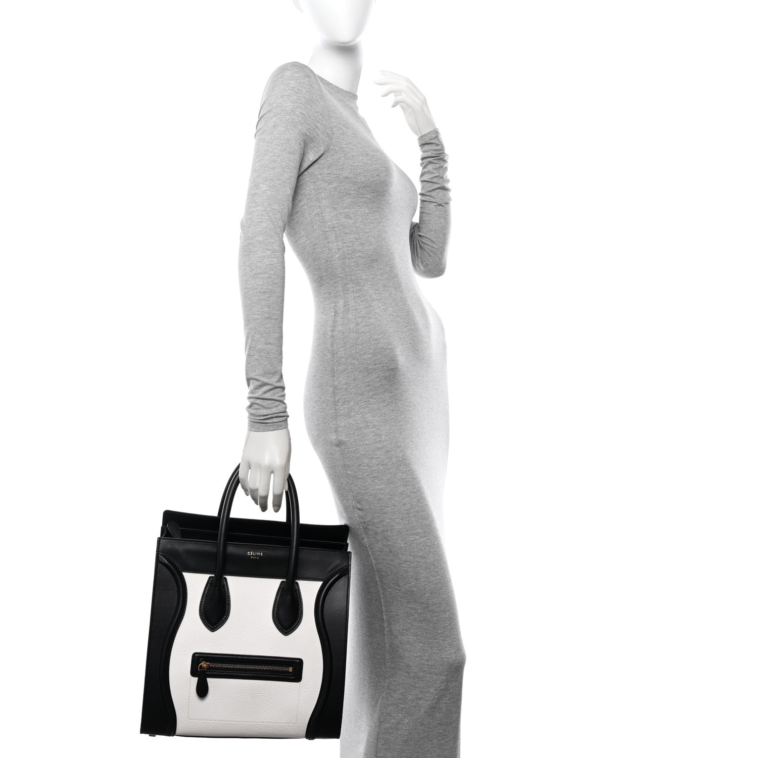 Celine Elephant Calfskin Mini Bi-Color Luggage Black White 2 of 11