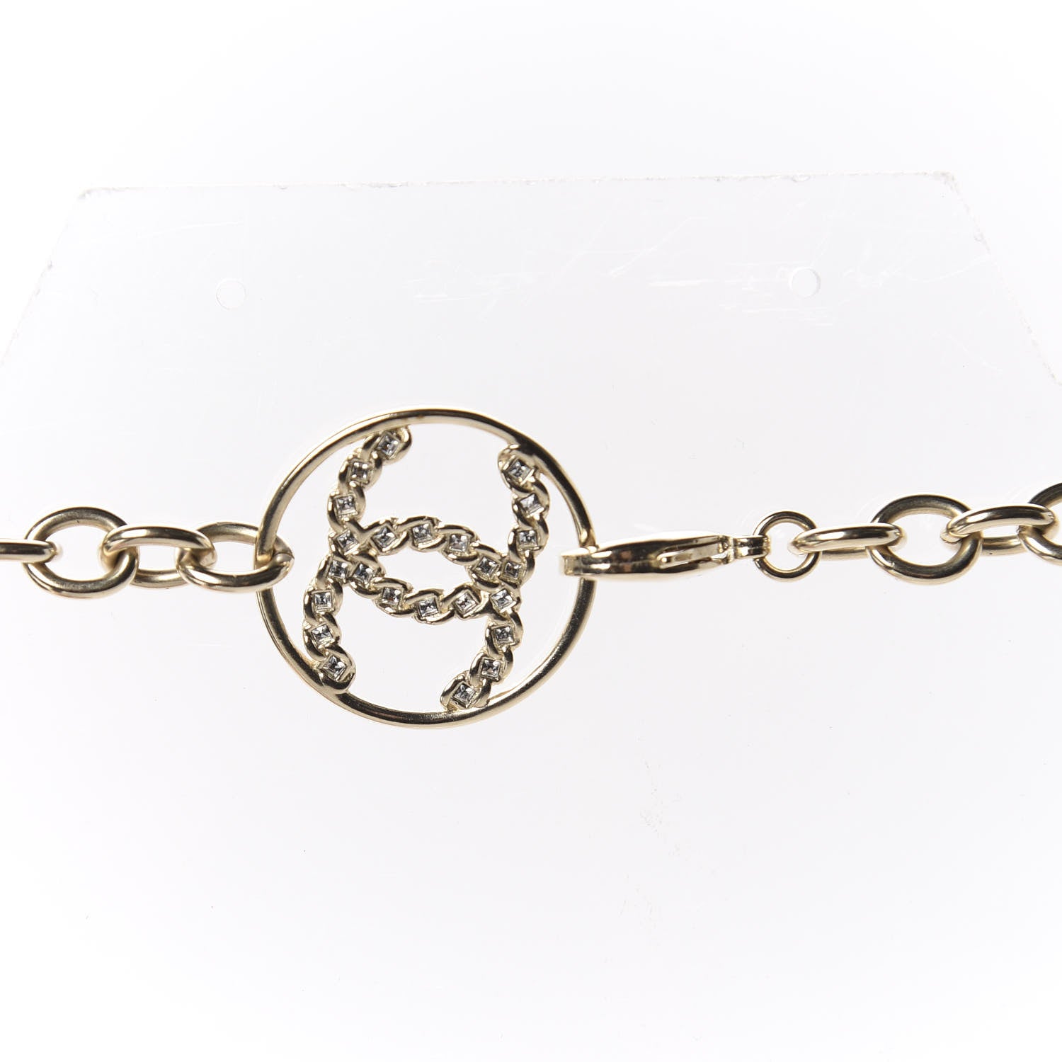 Chanel Metal Strass Crystal Logo Necklace Gold 7 of 11