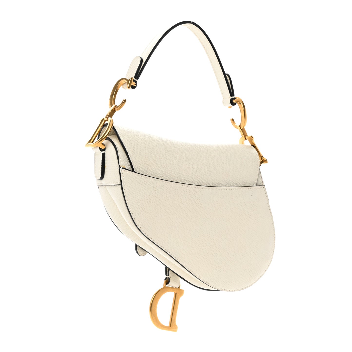 Grained Calfskin Mini Saddle Bag White