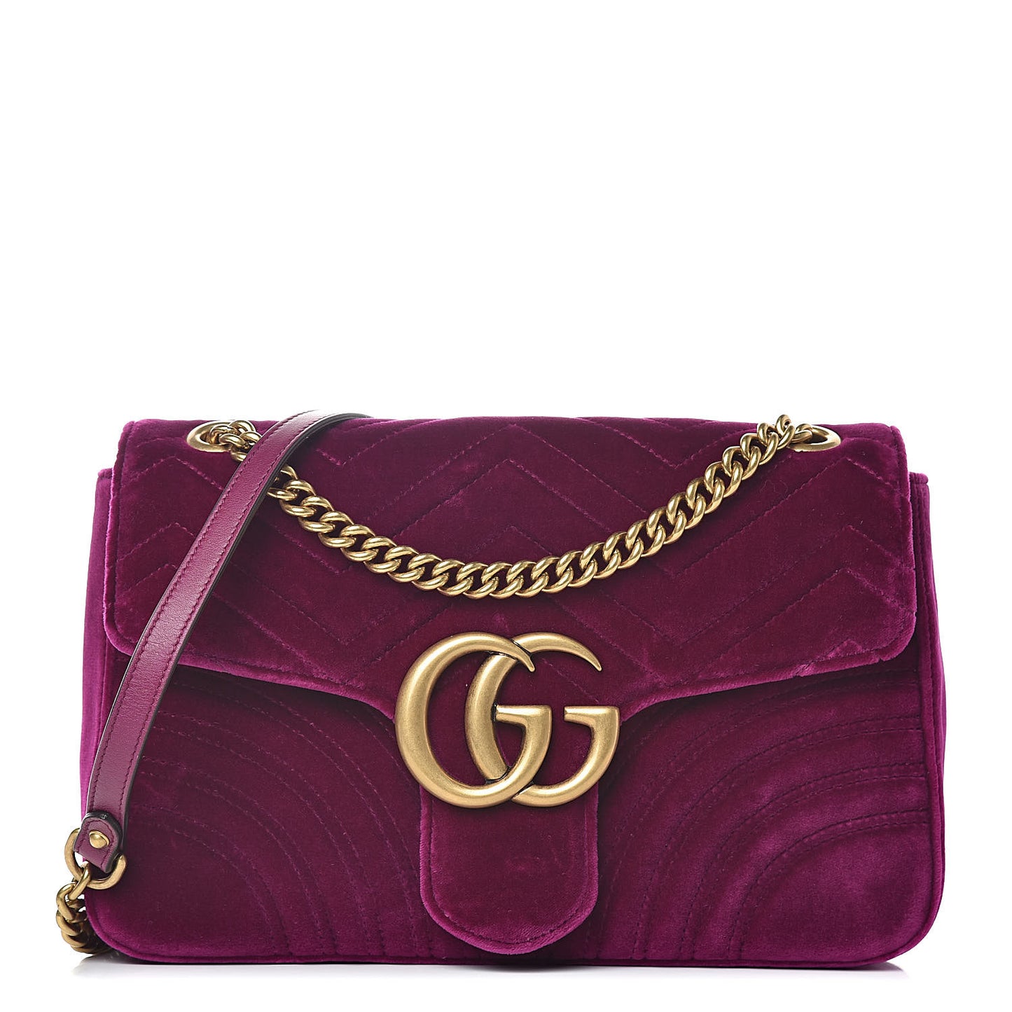 Velvet Matelasse Medium GG Marmont Shoulder Bag Fuchsia Violet Cyclamen