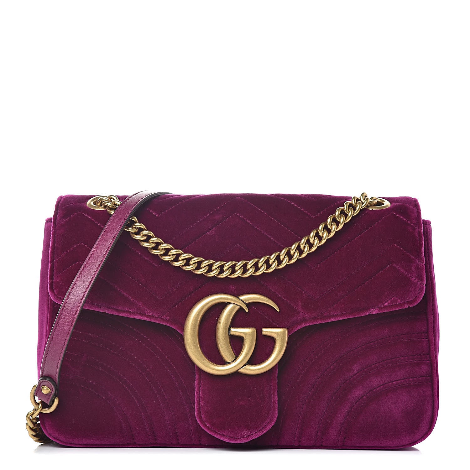 Gucci Velvet Matelasse Medium GG Marmont Shoulder Bag Fuchsia Violet Cyclamen 1 of 10