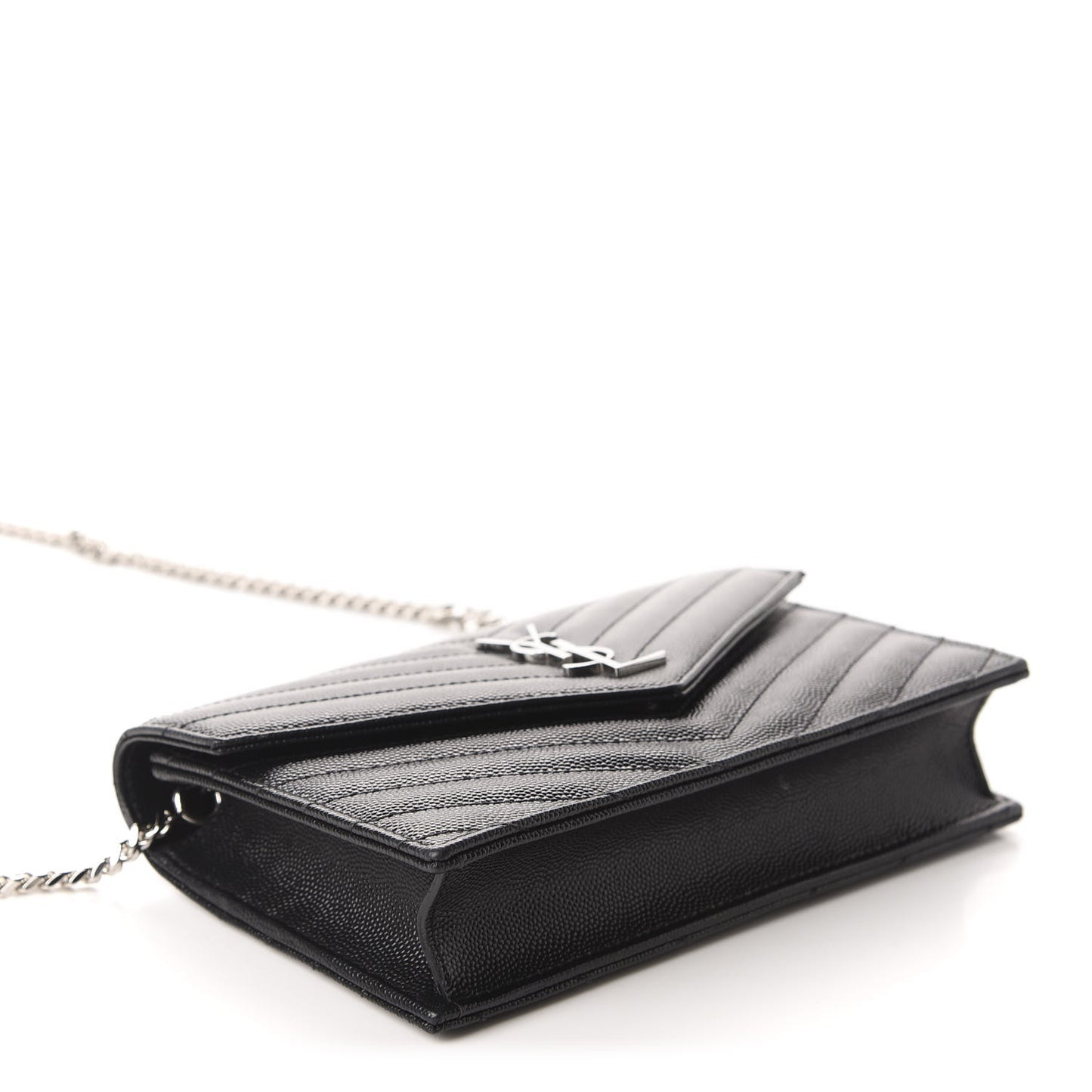 Grain De Poudre Matelasse Chevron Monogram Envelope Chain Wallet Black