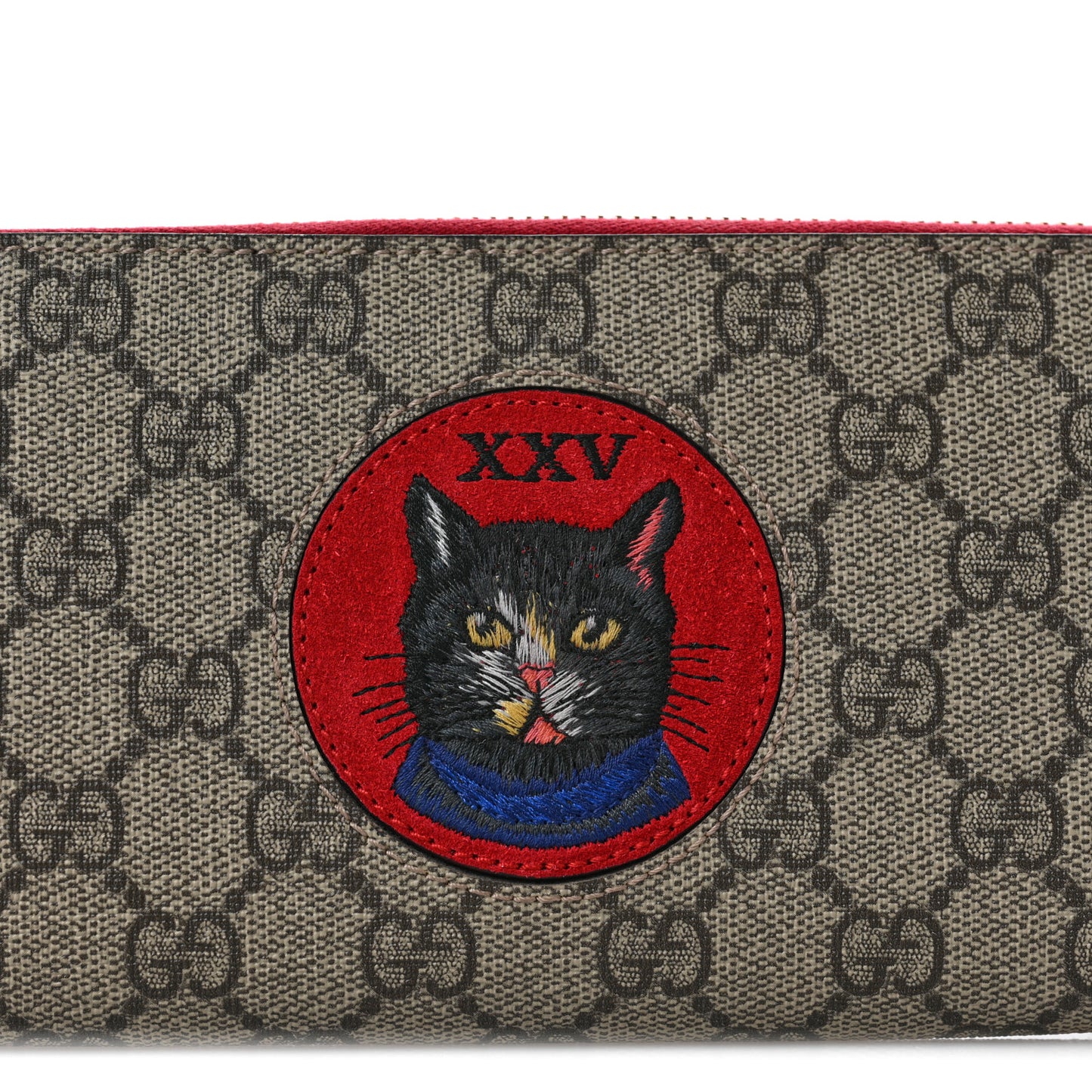 GG Supreme Monogram Mystic Cat Zip Around Wallet Red