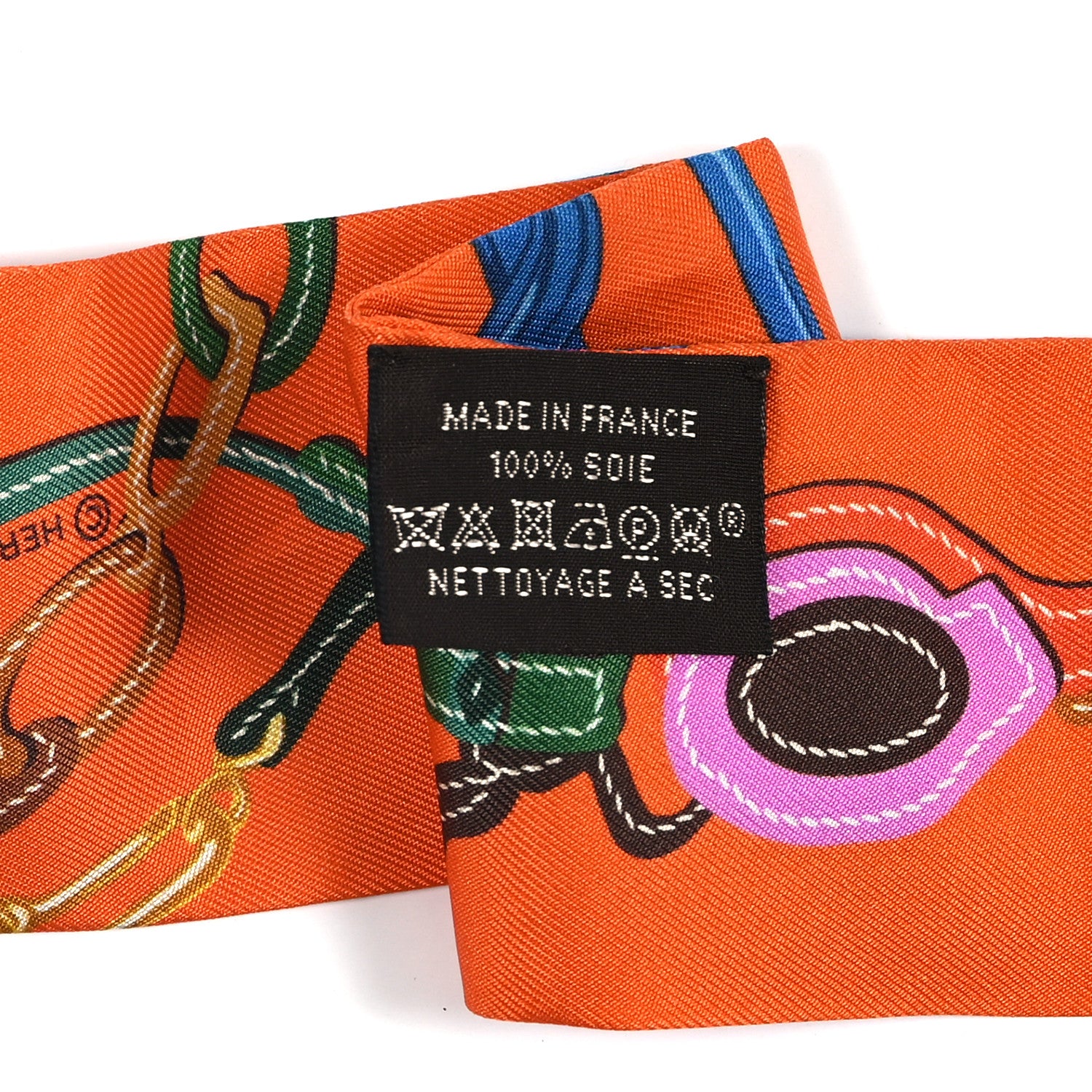 Hermes Silk Brides De Gala Applique Pique Twilly Orange Bleu Azur 3 of 3