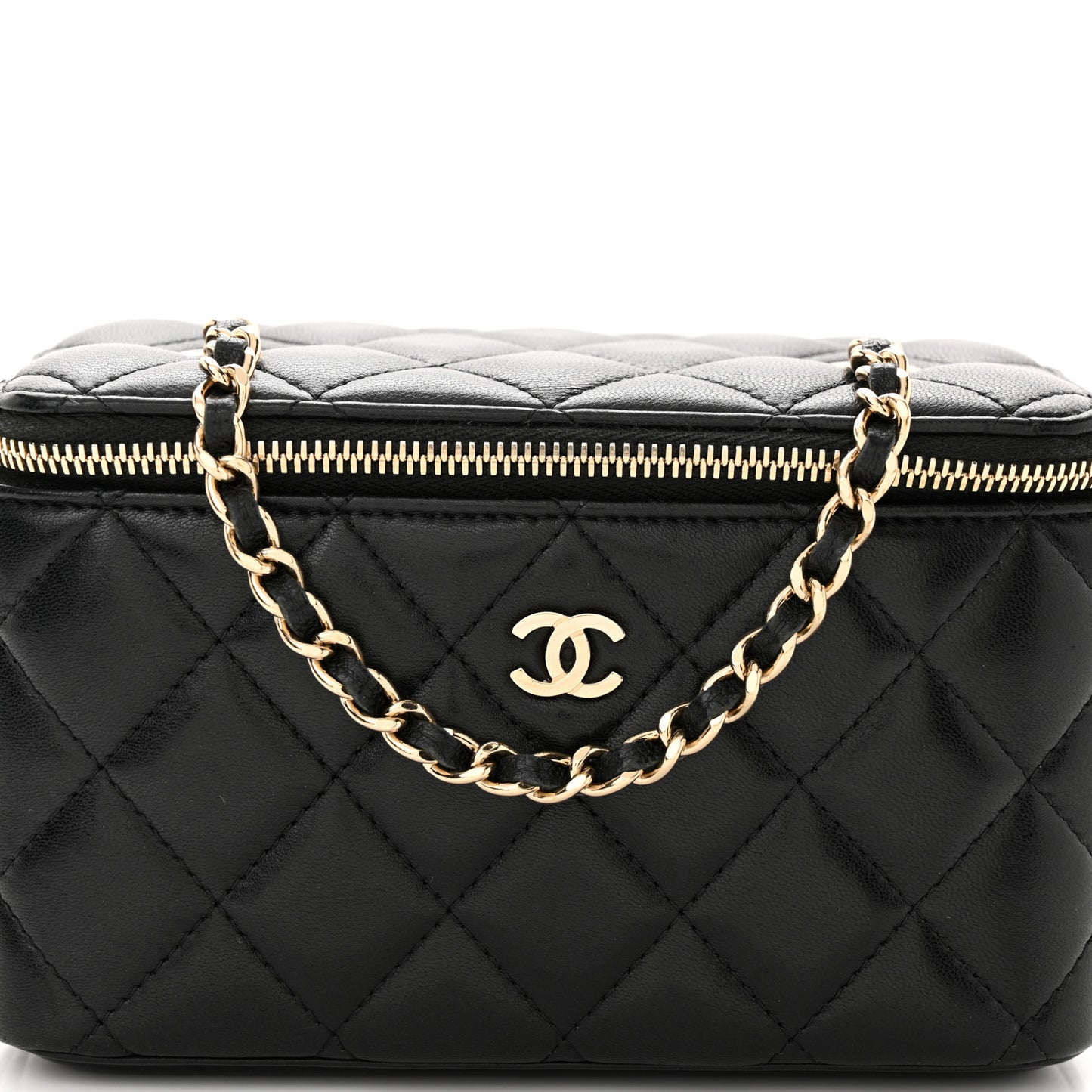 Caviar Quilted Small Vanity Case With Chain Black