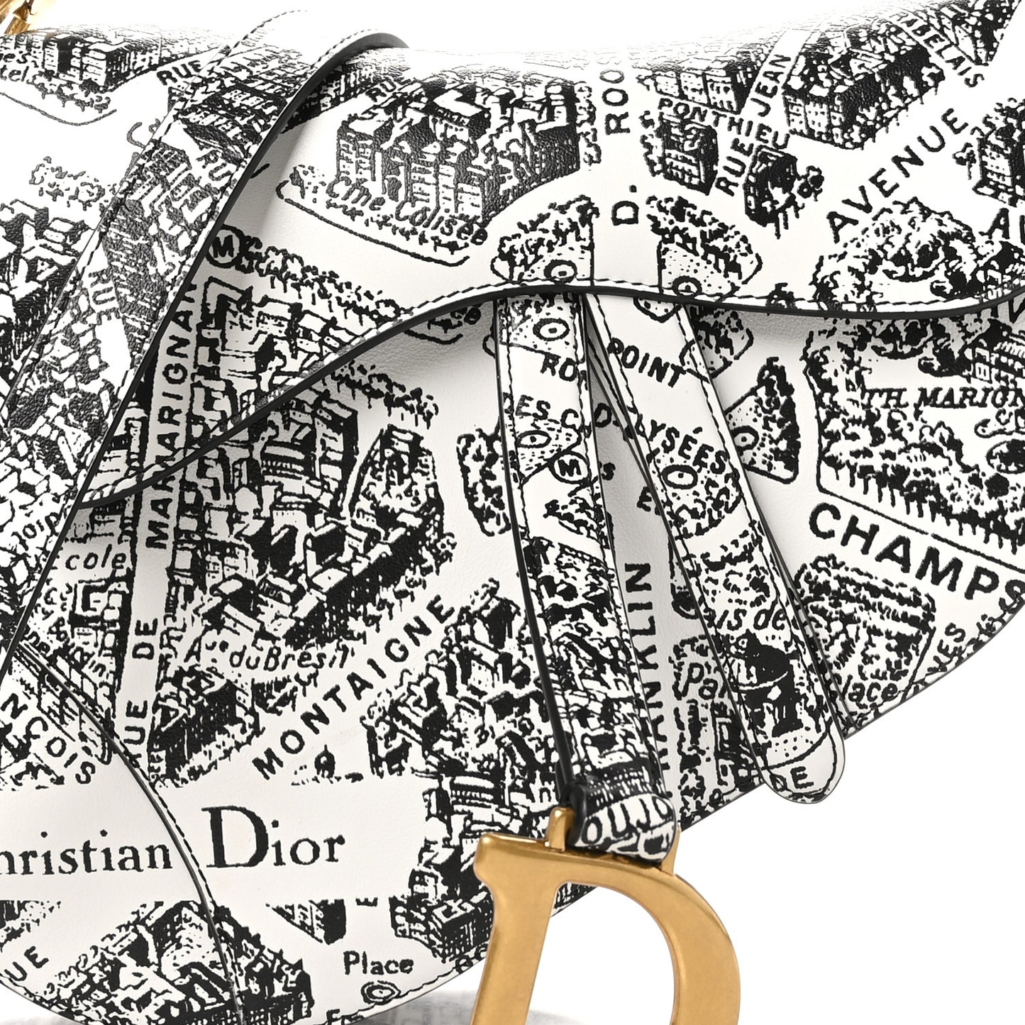 Calfskin Plan De Paris Printed Saddle Bag With Strap White Black