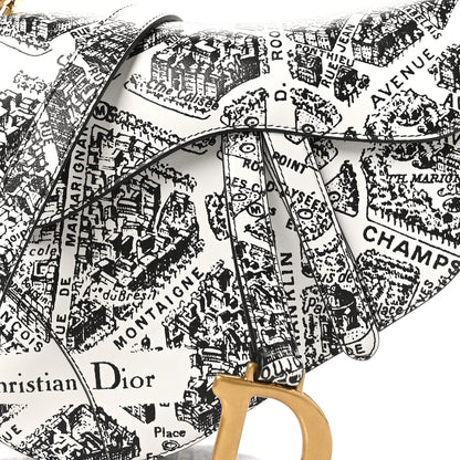 Christian Dior Calfskin Plan De Paris Printed Saddle Bag With Strap White Black 8 of 10