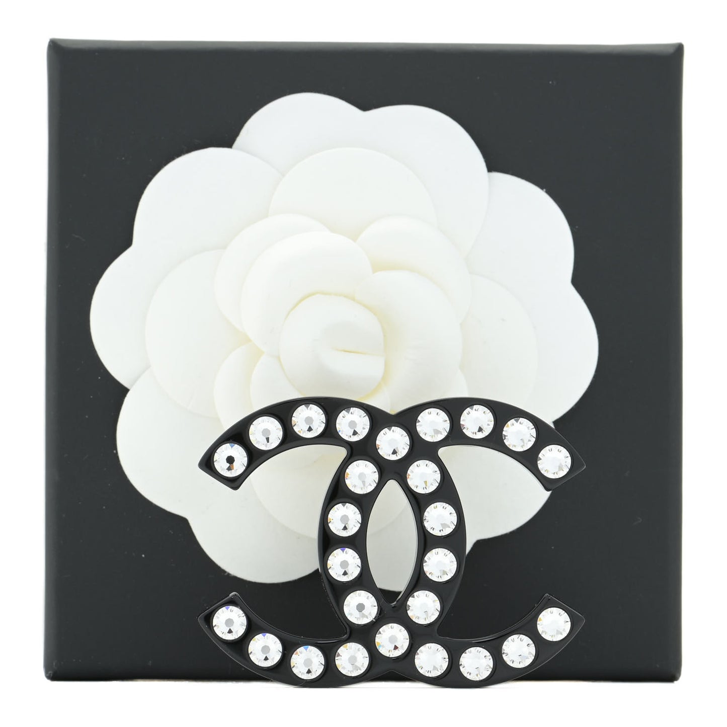 Resin Crystal CC Brooch Black