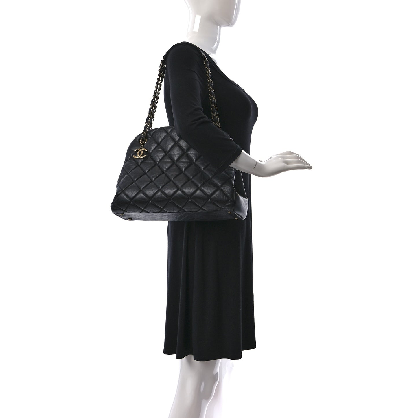Aged Calfskin Large Just Mademoiselle Bowling Bag Black