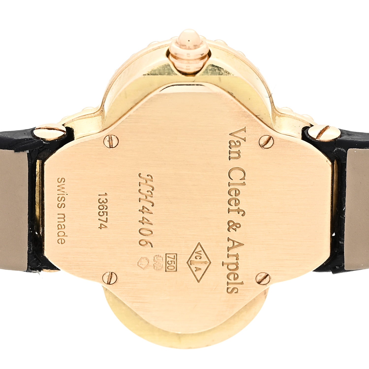 Van Cleef & Arpels 18K Yellow Gold Alligator Mother of Pearl 25mm Alhambra Quartz Watch 3 of 5